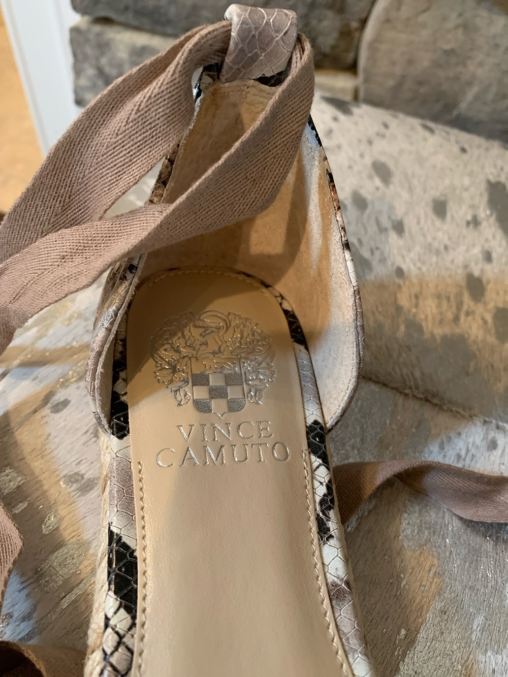 Vince Camuto Jeliany Snakeskin Print Ankle Wrap Espadrille Sandals - Picture 6 of 11